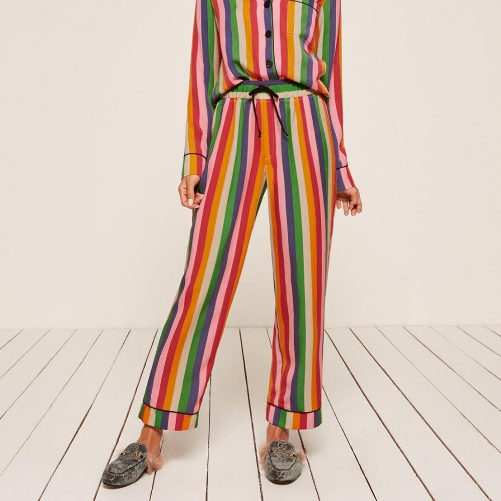 REFORMATION Rainbow Pajama PANTS ONLY XS NWOT